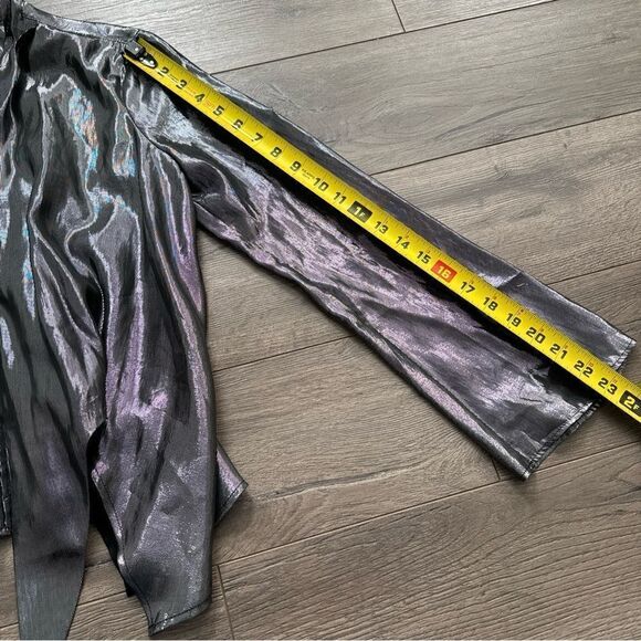 Anthropologie Delfi Collective Metallic Mixed Design Silk Blouse Small Tie Front - Picture 6 of 11